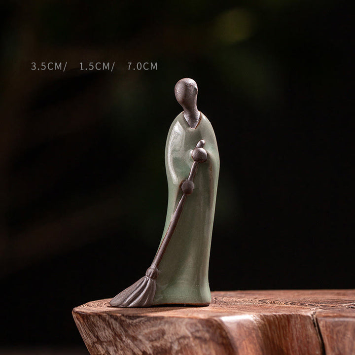 Buddha Stones小さな無形の仏掃除僧 陶器像 家の装飾 3.5*1.5*7cm - 仏像 3.5×1.5×7cm - image 0