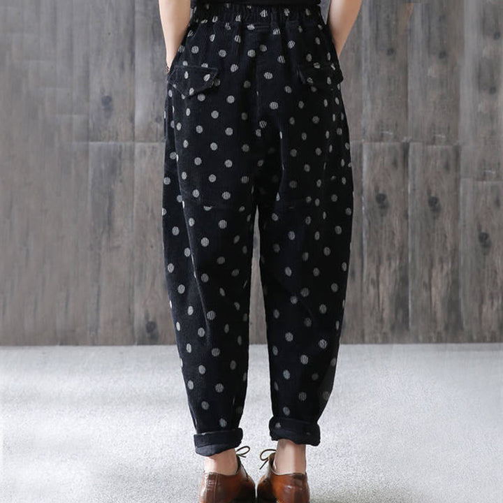 Buddha Stonesレディース 秋冬通勤プリント ドット柄 コーデュロイ ハーレムパンツ ポケット付き - image 11