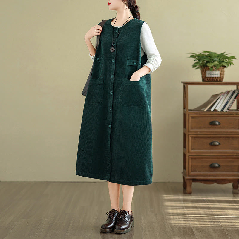 Buddha Stonesピュア コロ ボタン ノースリーブ ミディドレス ポケット付き - image 7