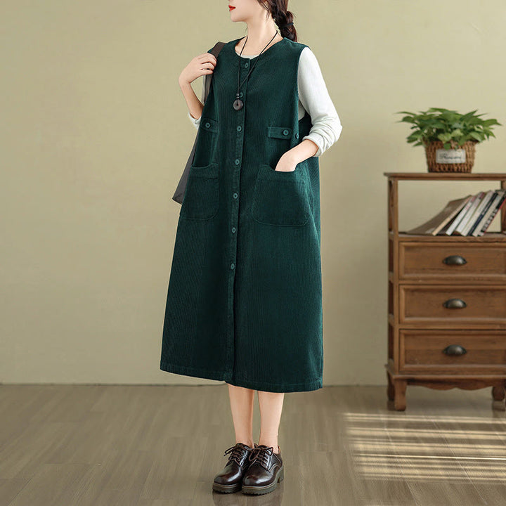 Buddha Stonesピュア コロ ボタン ノースリーブ ミディドレス ポケット付き - image 7