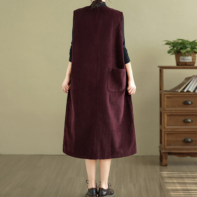 Buddha Stonesピュア コロ ボタン ノースリーブ ミディドレス ポケット付き - image 19