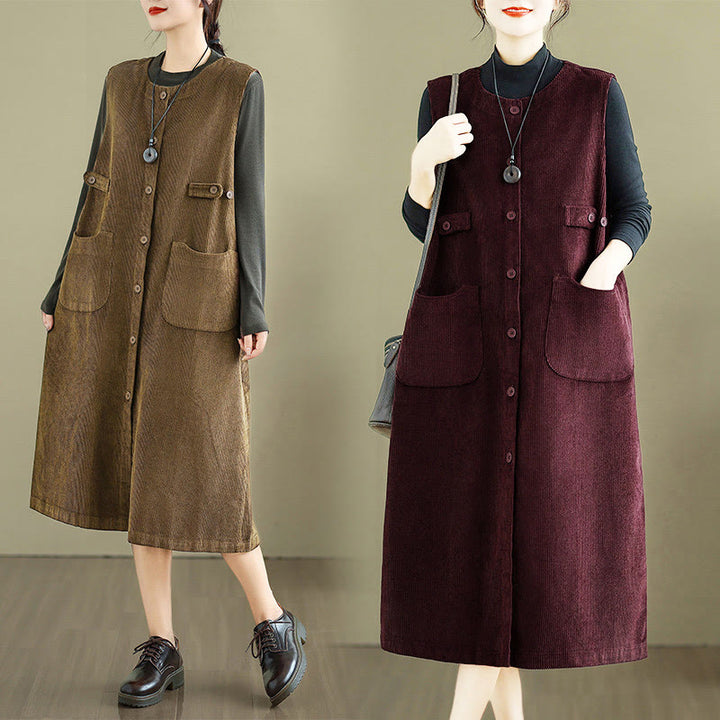 Buddha Stonesピュア コロ ボタン ノースリーブ ミディドレス ポケット付き - image 20