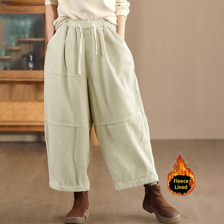 Buddha Stonesレディース ドローストリングデザイン コットンコーデュロイ サーマルフリース裏地 ポケット付きパンツ - ベージュ（裏起毛） - US14、 UK/AU18、 EU46 (4XL) - image 8
