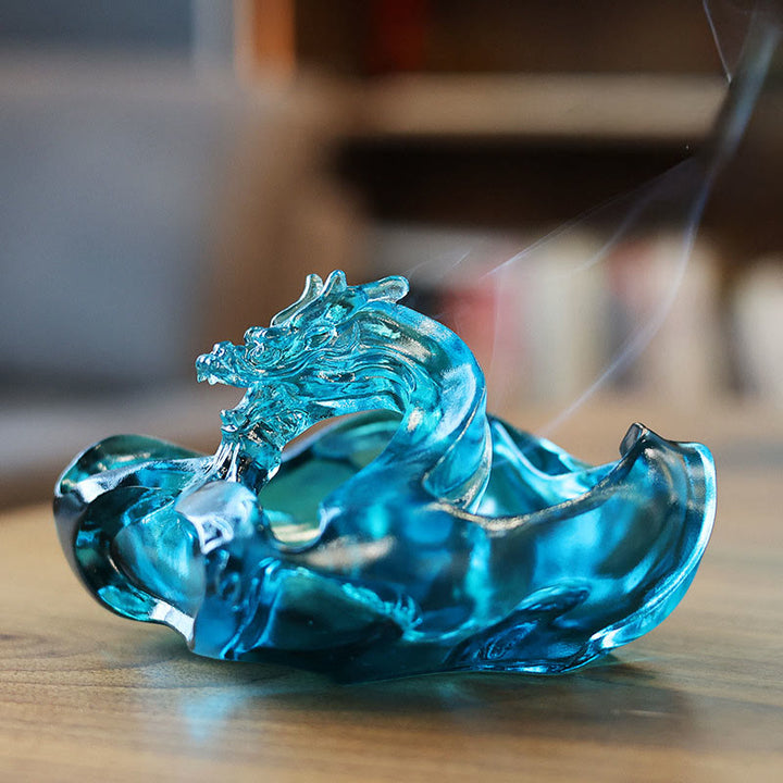 Buddha Stones手作り ブルードラゴン リュウリ クリスタルアートピース成就ホームオフィス デコレーション - ドラゴン 14.5×13.2×8.3cm - image 0