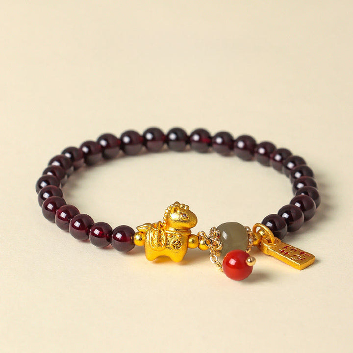 Buddha Stones午年ガーネット 福の字幸運繁栄の守護ブレスレット - 馬がお金をもらう（手首周り：16～17cm） - image 0