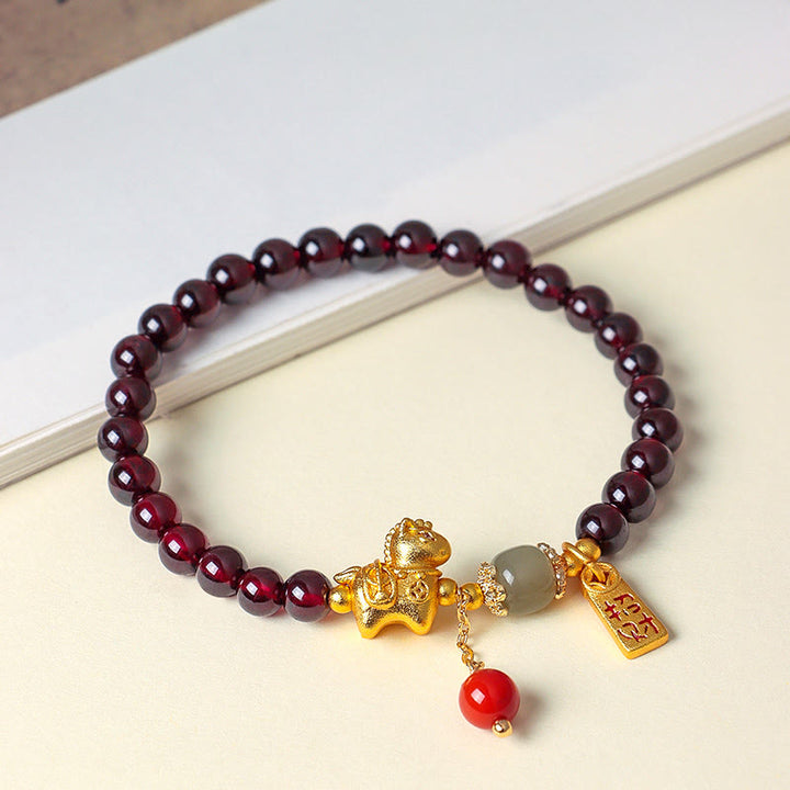 Buddha Stones午年ガーネット 福の字幸運繁栄の守護ブレスレット - image 3