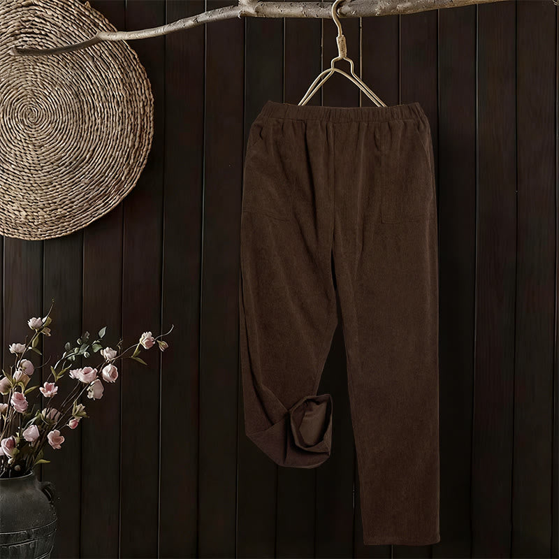 Buddha Stonesレディース 通勤用 ピュアカラー コーデュロイパンツ ポケット付き - image 1