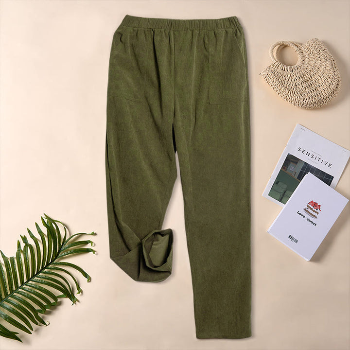 Buddha Stonesレディース 通勤用 ピュアカラー コーデュロイパンツ ポケット付き - オリーブドラブ - US16、 UK/AU20、 EU48 (3XL) - image 23