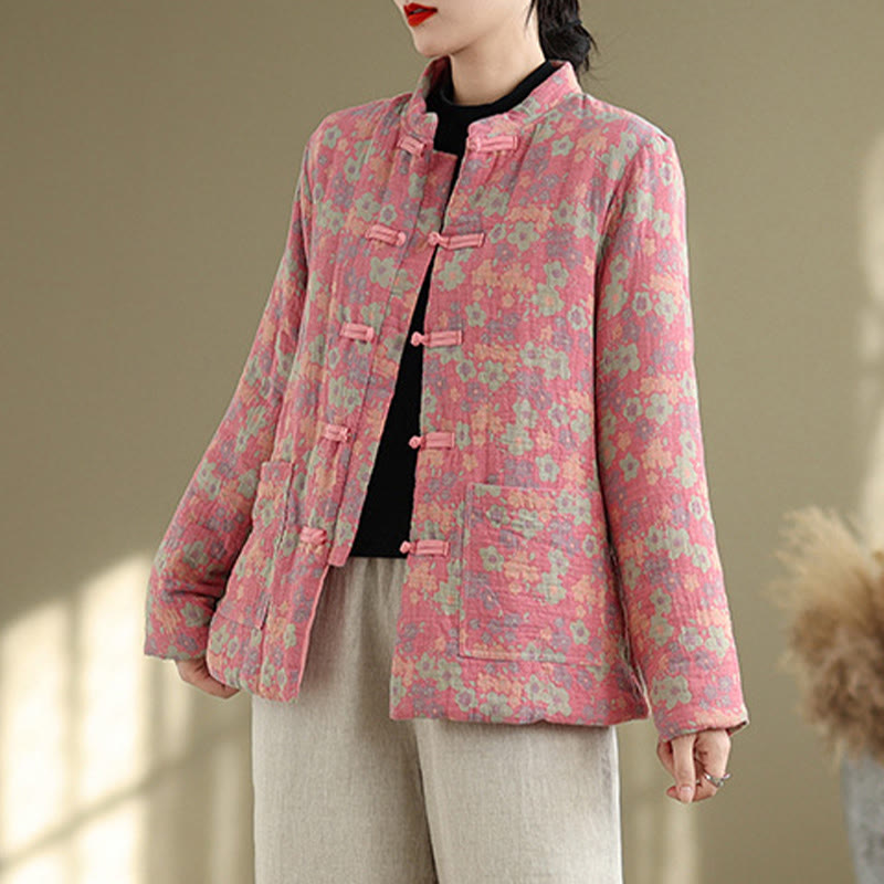 Buddha Stonesレディース 冬用 厚手コットン 花柄 長袖 ジャケット ポケット付き - image 12