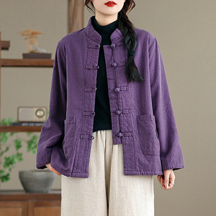 Buddha Stonesレディース 無地 コットンパッド ボタンデザイン 長袖 サーマルジャケット ポケット付き - image 10