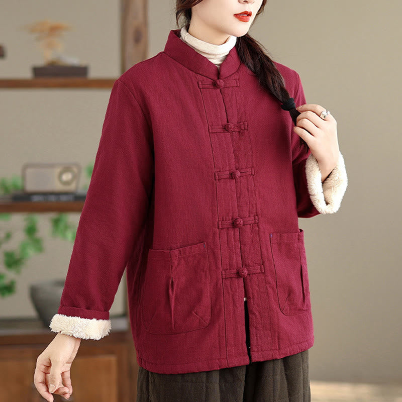 Buddha Stonesレディース 無地 コットンパッド ボタンデザイン 長袖 サーマルジャケット ポケット付き - image 6