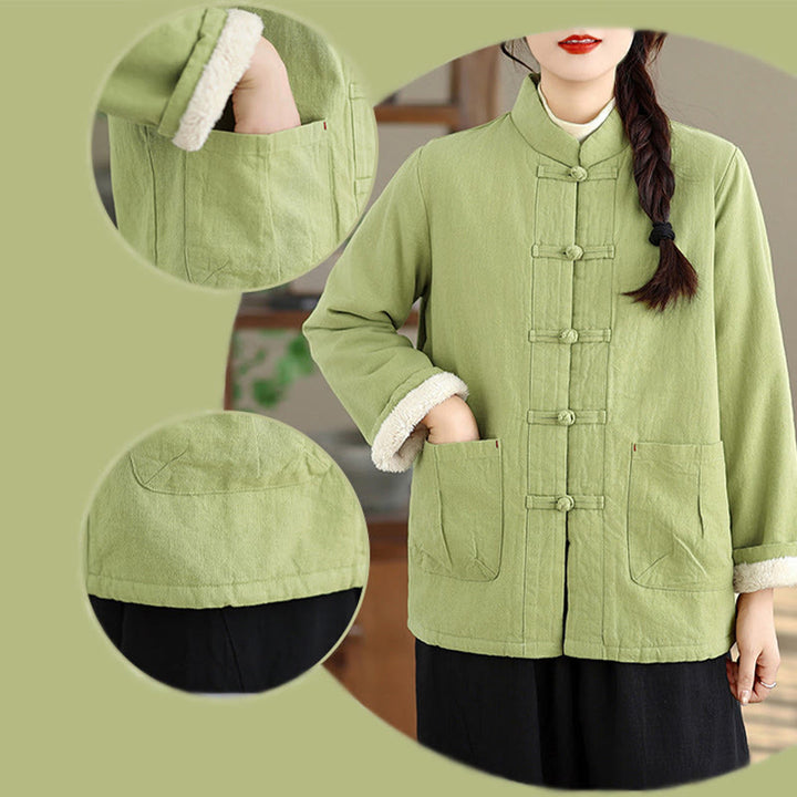 Buddha Stonesレディース 無地 コットンパッド ボタンデザイン 長袖 サーマルジャケット ポケット付き - image 27