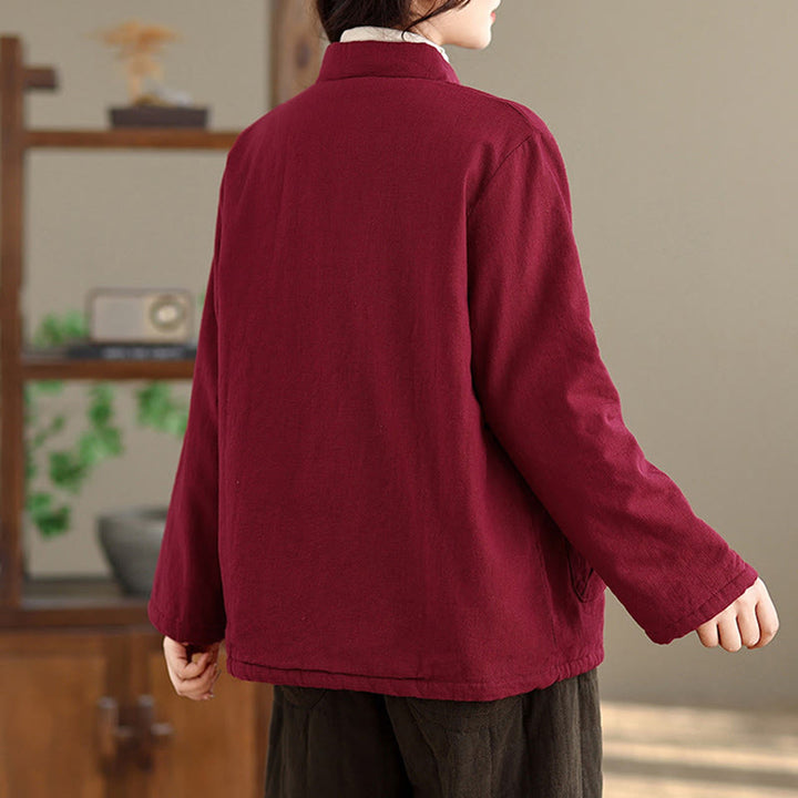 Buddha Stonesレディース 無地 コットンパッド ボタンデザイン 長袖 サーマルジャケット ポケット付き - image 4