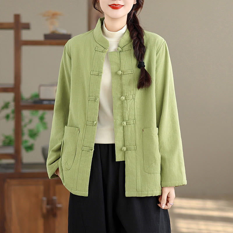 Buddha Stonesレディース 無地 コットンパッド ボタンデザイン 長袖 サーマルジャケット ポケット付き - image 16