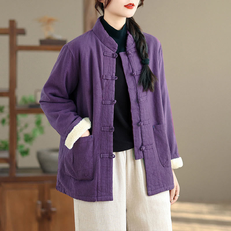 Buddha Stonesレディース 無地 コットンパッド ボタンデザイン 長袖 サーマルジャケット ポケット付き - image 11