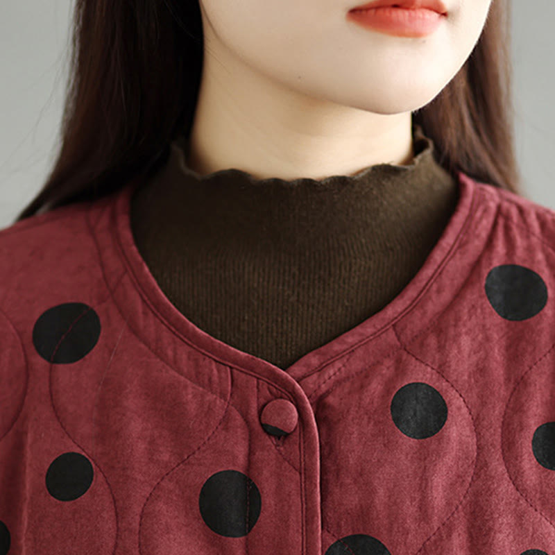 Buddha Stonesレディース リバーシブルデザイン ドット柄 長袖 サーマルコットンジャケット ポケット付き - image 11