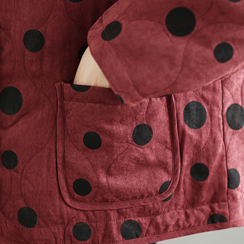 Buddha Stonesレディース リバーシブルデザイン ドット柄 長袖 サーマルコットンジャケット ポケット付き - image 14