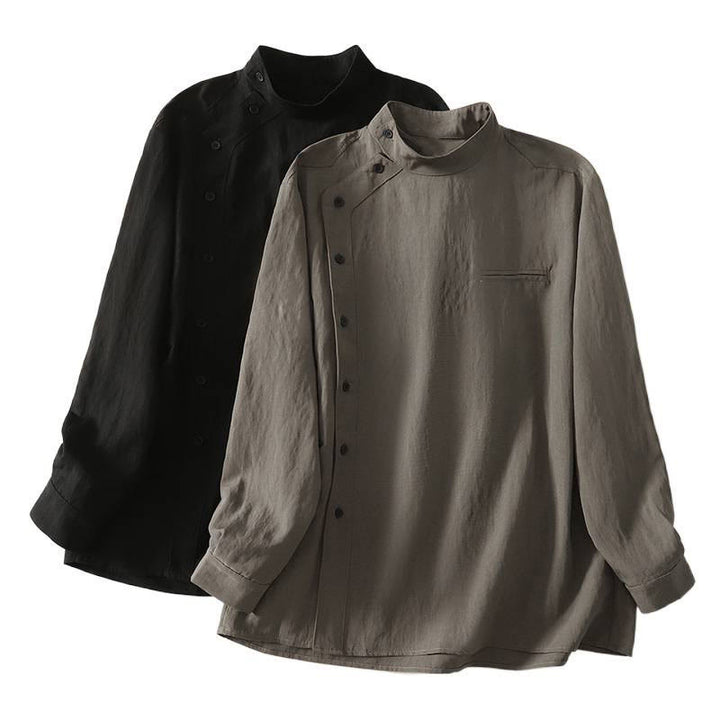 Buddha Stones秋スタンドカラー中国風フロッグボタンシンプルデザイン長袖レディースコットンシャツ - image 17