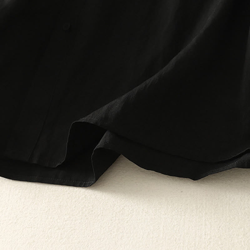 Buddha Stones秋スタンドカラー中国風フロッグボタンシンプルデザイン長袖レディースコットンシャツ - image 15