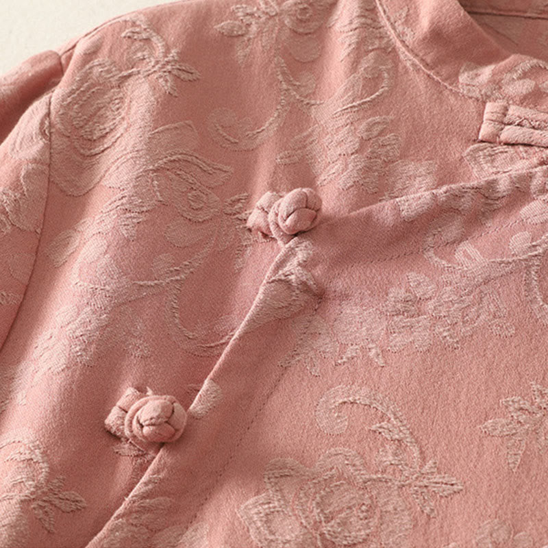 Buddha Stones春の無地ジャカードデザイン レディース コットン 禅 長袖シャツ - image 13