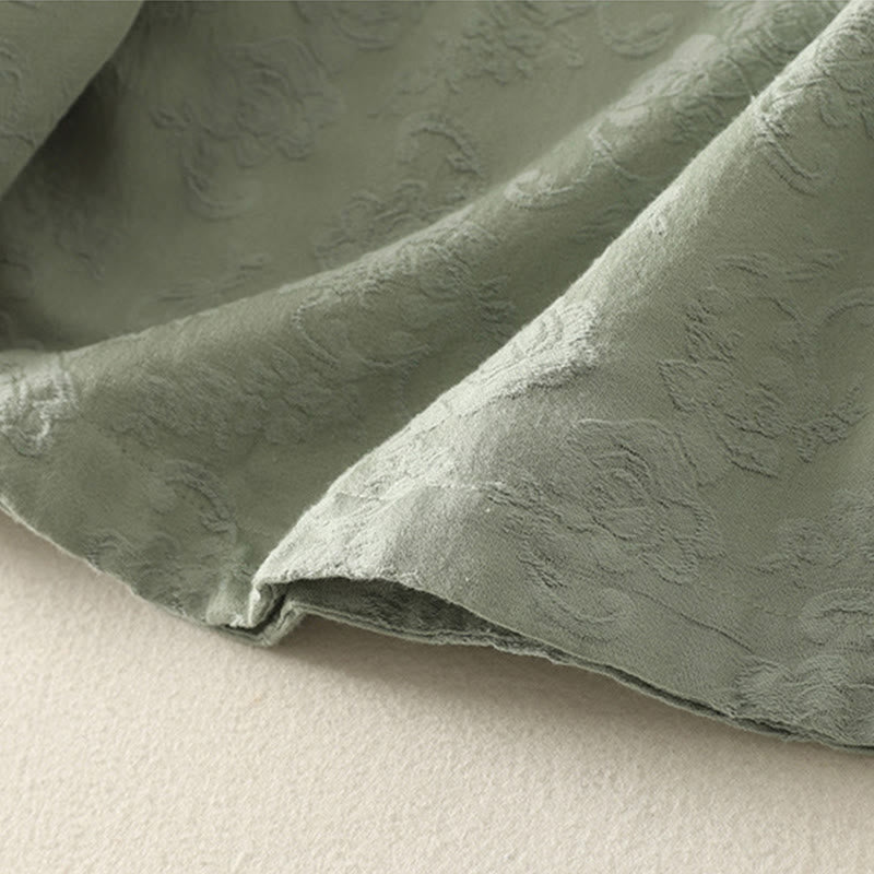 Buddha Stones春の無地ジャカードデザイン レディース コットン 禅 長袖シャツ - image 4