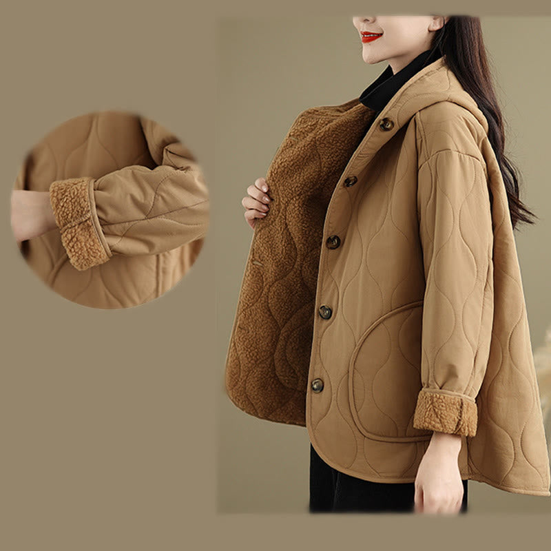 Buddha Stonesレディース 無地 長袖 パーカーデザイン コットン ハーマル フリース裏地 ジャケット ポケット付き - image 11