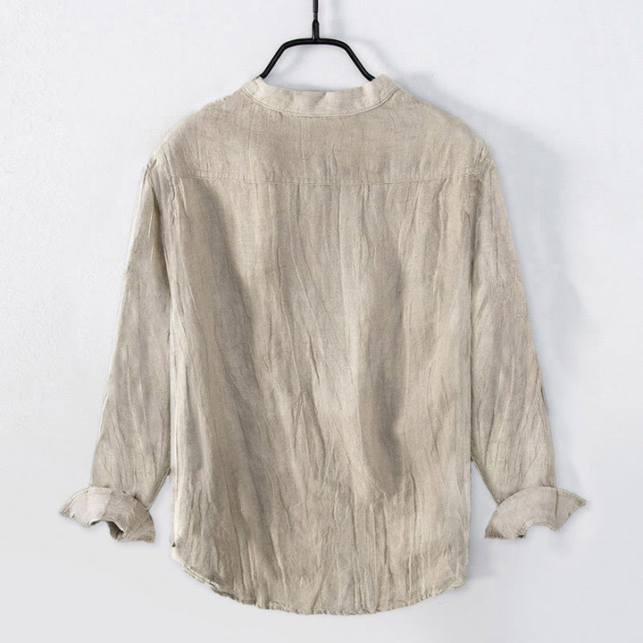 Buddha Stonesと松の木柄のハーフボタンメンズコットンリネン長袖シャツ - image 1