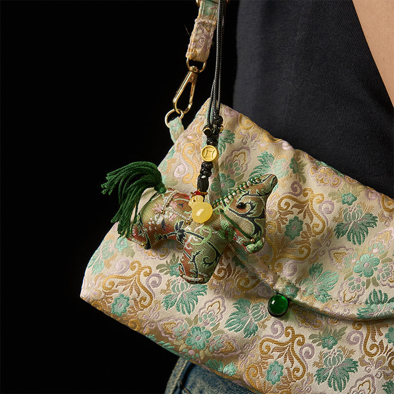 Buddha Stones午年 蜀錦 絹 縮れ草 ザクロ柄 吊り飾り - image 4