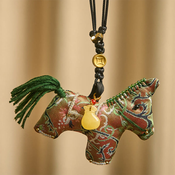 Buddha Stones午年 蜀錦 絹 縮れ草 ザクロ柄 吊り飾り - image 1