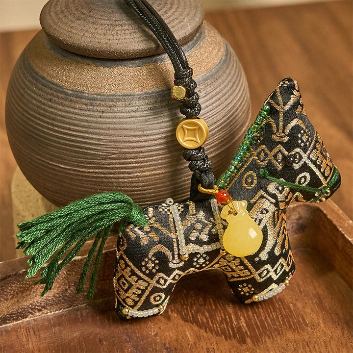 馬年用Buddha Stones荘錦絹 幸運を祈る吊り下げ飾り - 幸運を祈ります - image 0