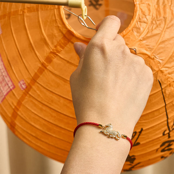 Buddha Stones925スターリングシルバーメッキ 18Kゴールド赤紐馬年強さブレスレット - image 2