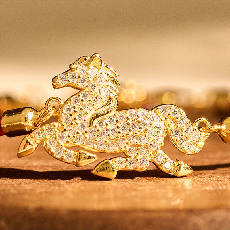 Buddha Stones925スターリングシルバーメッキ 18Kゴールド赤紐馬年強さブレスレット - image 3