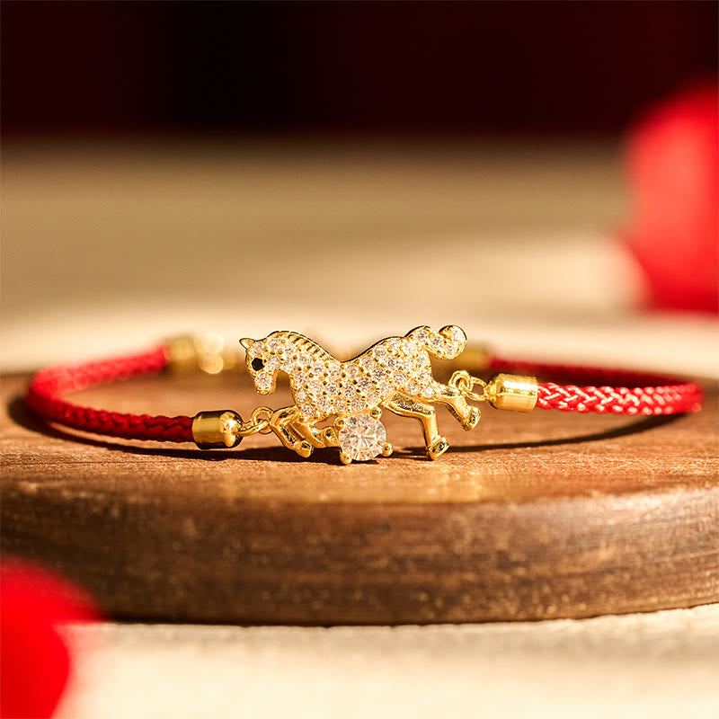 Buddha Stones925スターリングシルバー 黄金の午年赤紐幸運の調節可能ブレスレット - image 1