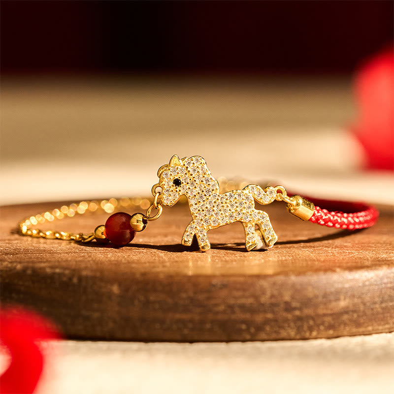 Buddha Stones925スターリングシルバーメッキ 18Kゴールド 馬年赤紐強さブレスレット - image 1