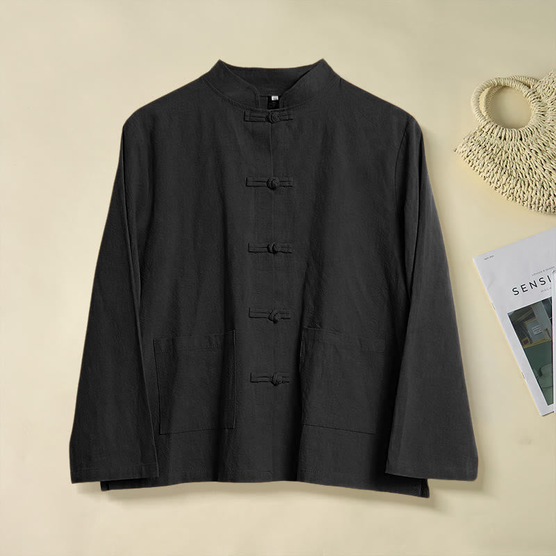 Buddha Stonesエスニック フロッグボタン 長袖 スタンドカラー レディース コットンシャツ ポケット付き - 黒 - US12、 UK/AU16、 EU44 (2XL) - image 14