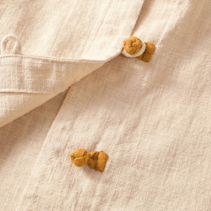 Buddha Stonesカラーコントラストデザイン 中国風フロッグボタン長袖レディースリネンシャツ - image 16