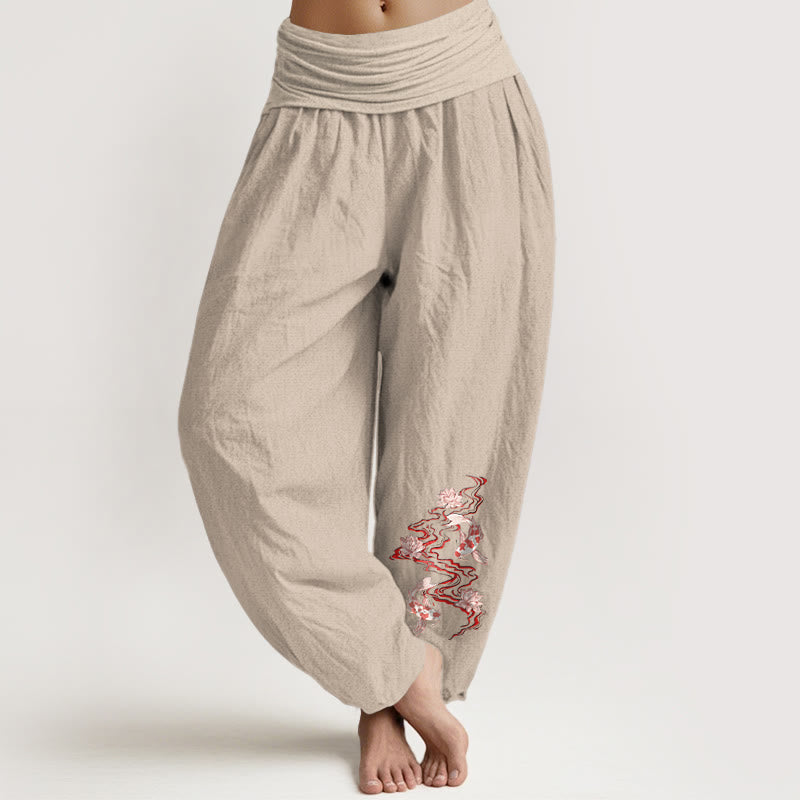 Buddha Stones 純綿 蓮 鯉鯉レディース 伸縮性ウエスト ハーレムパンツ - タン - US16、 UK/AU20、 EU48 (3XL) - image 11
