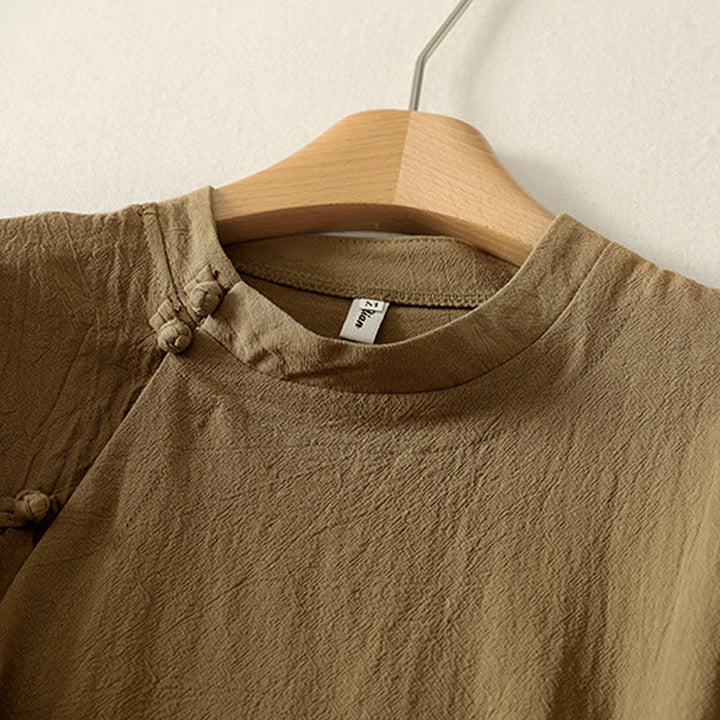 Buddha Stonesアシンメトリーフロントフロッグボタン長袖レディースコットンシャツ - image 2