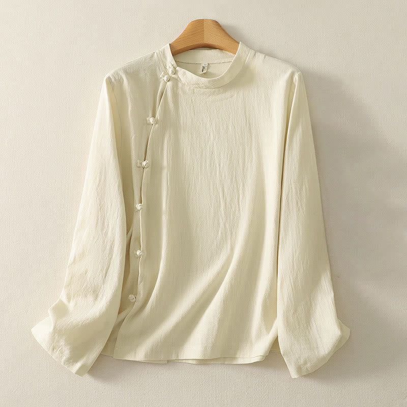 Buddha Stonesアシンメトリーフロントフロッグボタン長袖レディースコットンシャツ - ライトイエロー - US8-10，UK/AU12-14，EU40-42 (2XL) - image 6