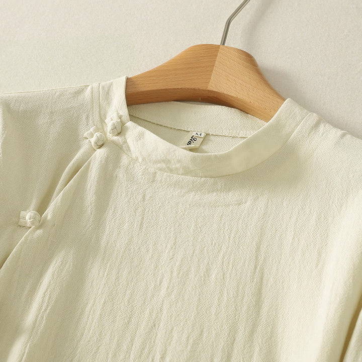 Buddha Stonesアシンメトリーフロントフロッグボタン長袖レディースコットンシャツ - image 8