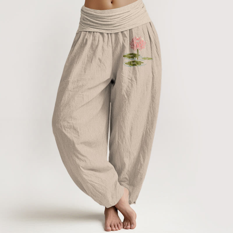 Buddha Stones純綿 蓮の花の葉柄 レディース 伸縮性ウエスト ハーレムパンツ - タン - US16、 UK/AU20、 EU48 (3XL) - image 11