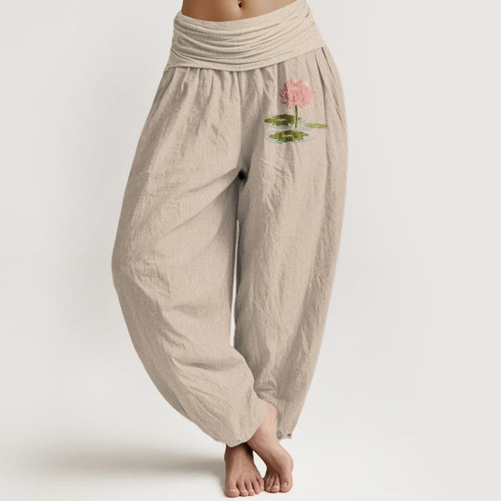 Buddha Stones純綿 蓮の花の葉柄 レディース 伸縮性ウエスト ハーレムパンツ - タン - US16、 UK/AU20、 EU48 (3XL) - image 11