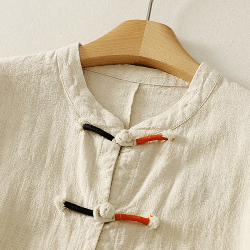 Buddha Stonesプレーンチャイニーズフロッグボタン 長袖 レディース コットン 禅服 シャツ - image 8