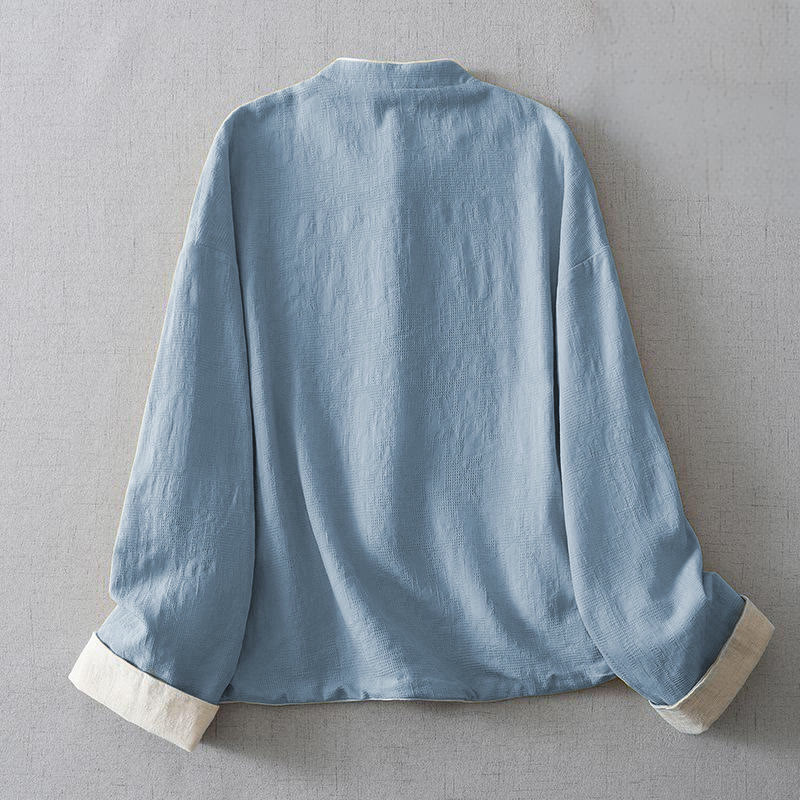 Buddha Stonesレディース 無地ジャカードスタンドカラー 長袖 コットンリネン ジャケット ポケット付き - image 8