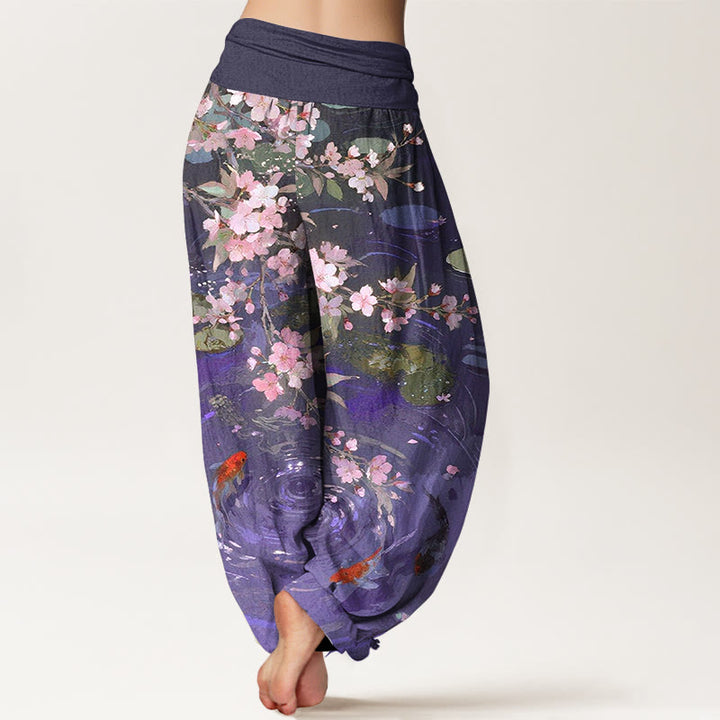 Buddha Stones純綿 桜鯉蓮の葉 レディース 伸縮性ウエスト ハーレムパンツ - image 6