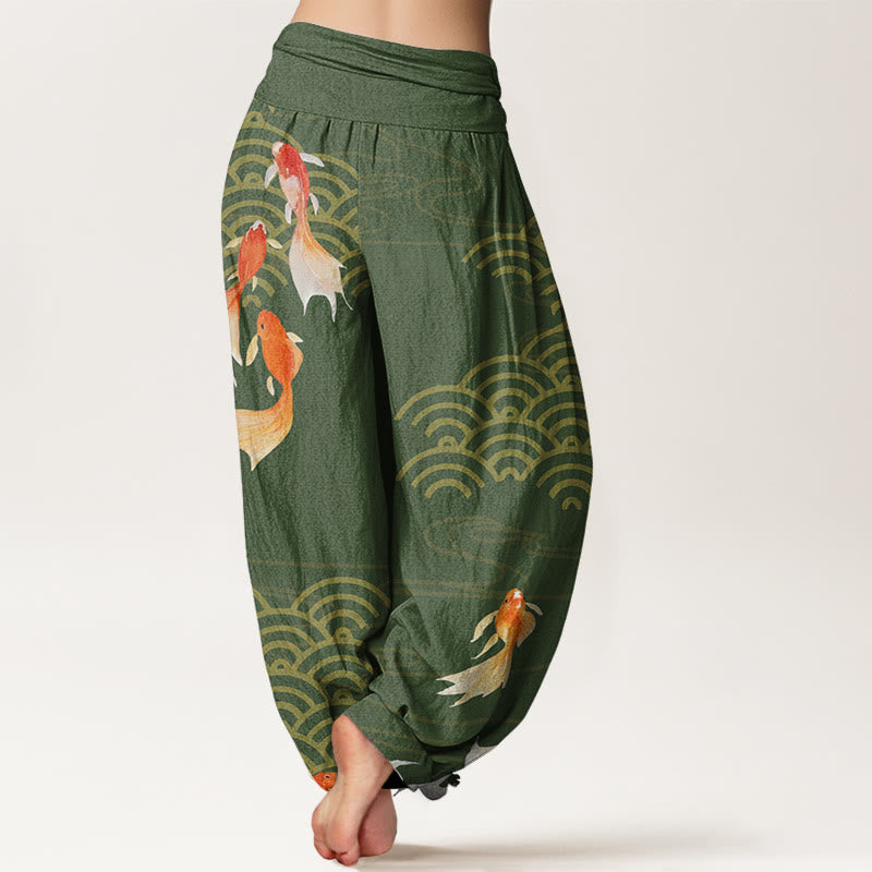 Buddha Stones純綿 赤鯉鯉波 レディース 伸縮性ウエスト ハーレムパンツ - image 1