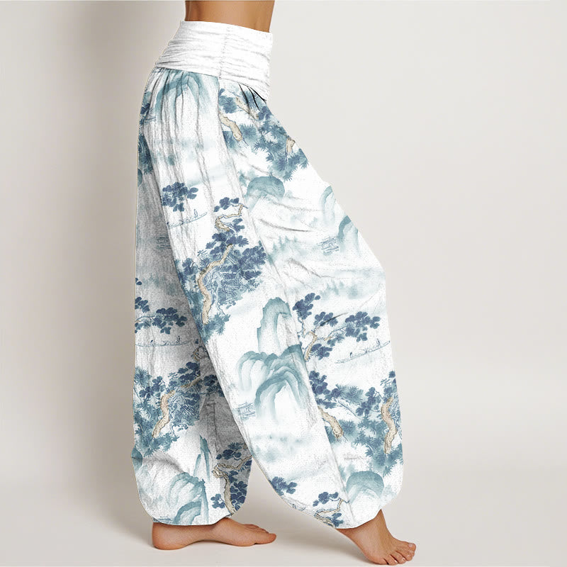 Buddha Stonesプリント 松の木と山の模様 純綿 レディース 伸縮性ウエスト ハーレムパンツ - image 9