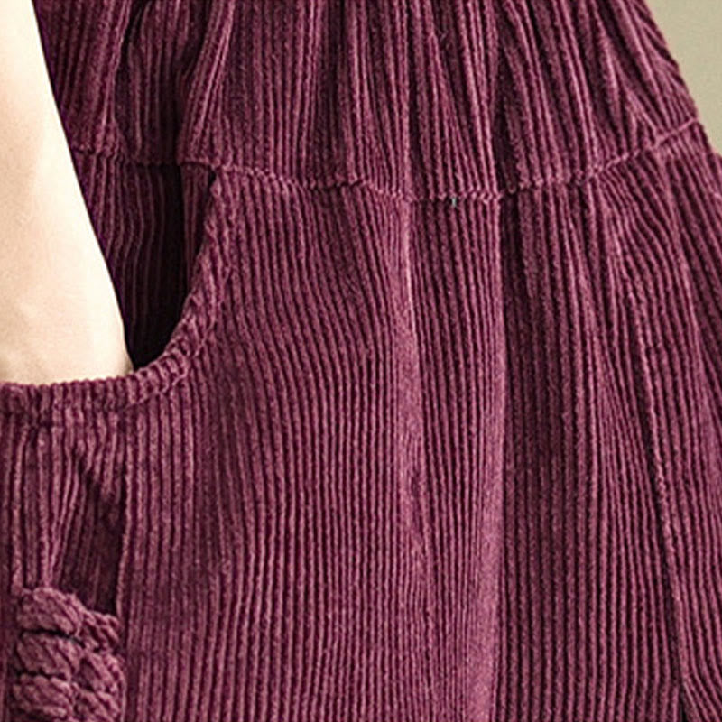 Buddha Stonesレディース ピュアカラー ドローストリングデザイン ワイドレッグ コーデュロイパンツ ポケット付き - image 7