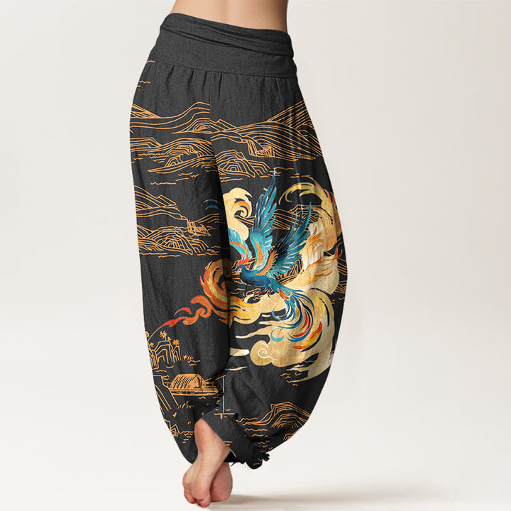 Buddha Stones、鳳凰山、風景模様、レディース、伸縮性ウエスト、ハーレム、純綿パンツ - image 1