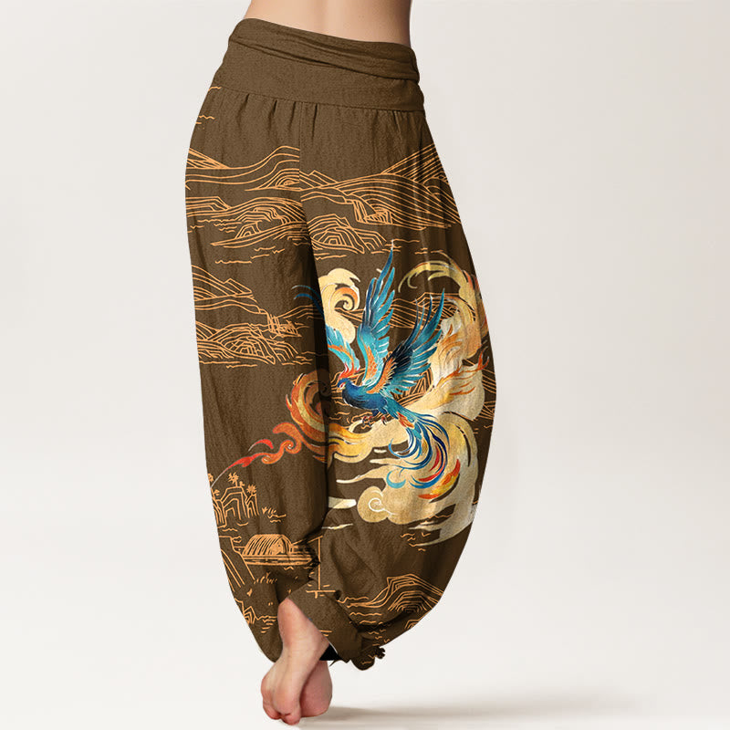 Buddha Stones、鳳凰山、風景模様、レディース、伸縮性ウエスト、ハーレム、純綿パンツ - image 6